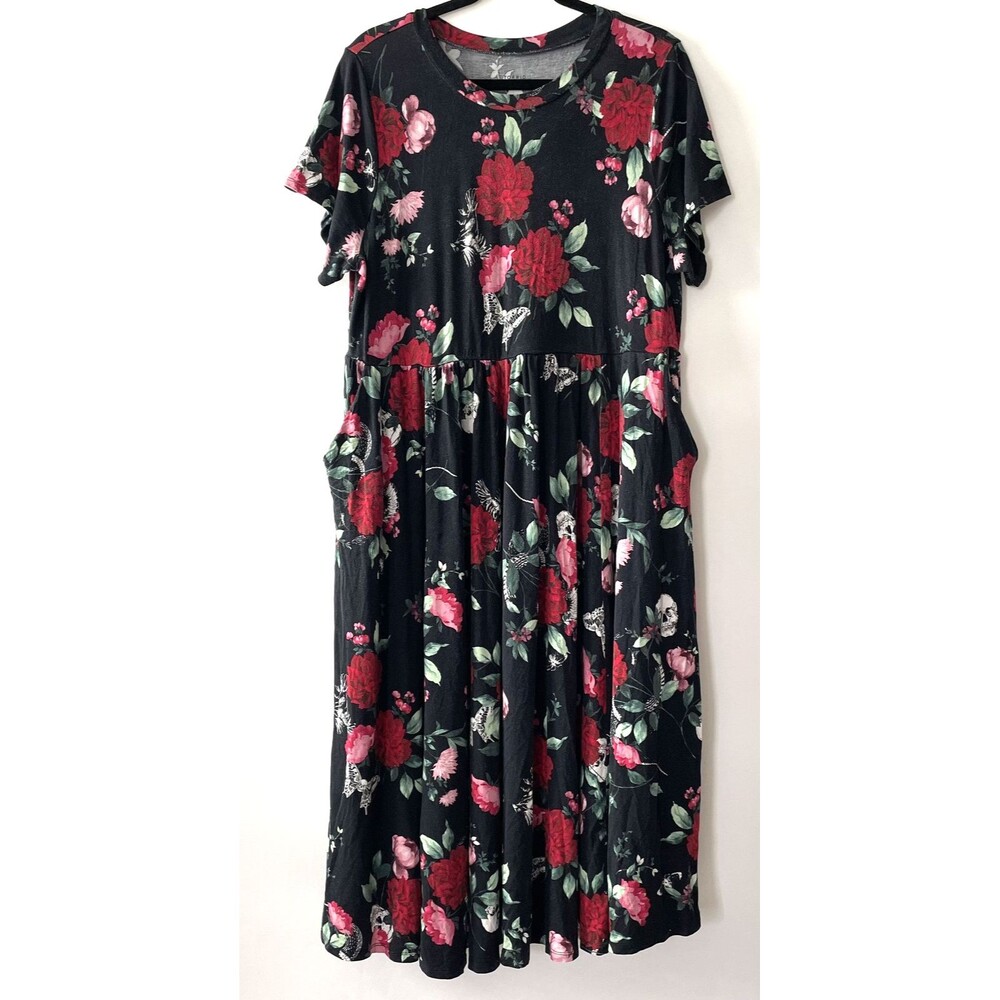 Torrid Maxi Dress Short Sleeve Floral Butterfly Print Black Knit Size 2X -mpv